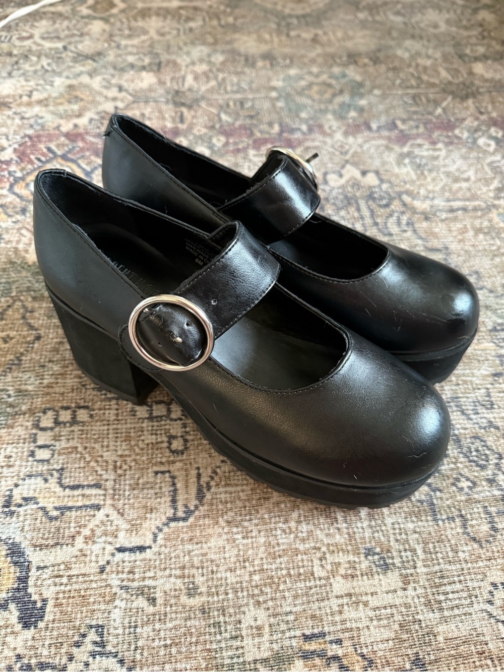 Current Mood Black Platform Mary Jane Heels with Silver Buckle